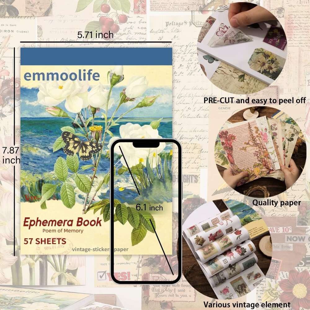 537pcs Vintage Washi Stickers and Papers for Scrapbooking, Ephemera Book for Jou - Picture 3 of 8